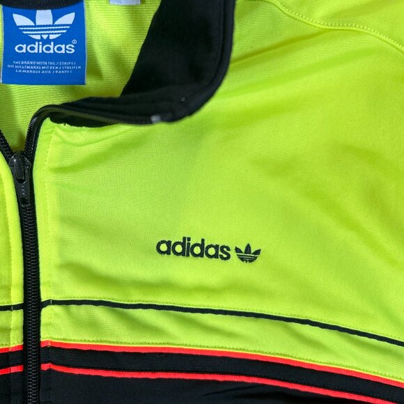 Adidas Ventex Track Jacket | Neon Yellow Black Red Stripes | Retro 90s - Picture 7 of 13